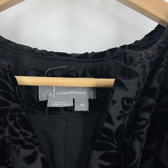 Anthropologie Dress Size XS Black The Somerset Collection Velvet Floral Mini - Picture 3 of 9